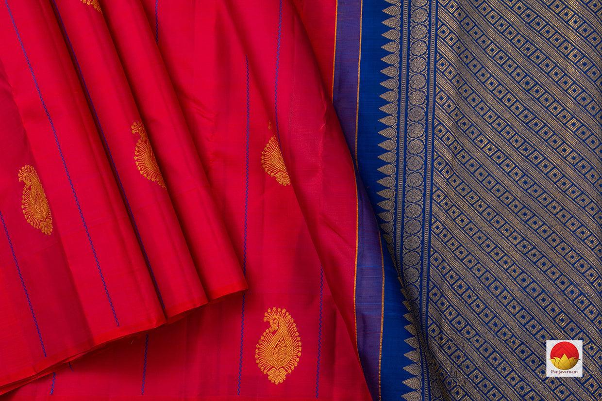 Pink And Blue Kanchipuram Silk Saree Handwoven Pure Silk Pure Zari Borderless For Festive Wear PV NYC 648 - Silk Sari - Panjavarnam PV NYC 648