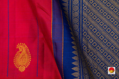 Pink And Blue Kanchipuram Silk Saree Handwoven Pure Silk Pure Zari Borderless For Festive Wear PV NYC 648 - Silk Sari - Panjavarnam PV NYC 648