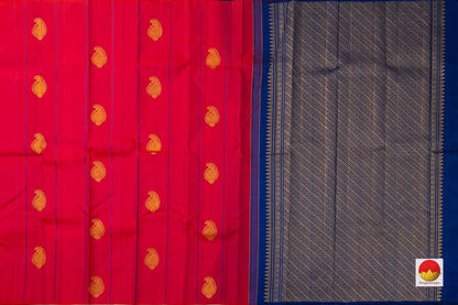 Pink And Blue Kanchipuram Silk Saree Handwoven Pure Silk Pure Zari Borderless For Festive Wear PV NYC 648 - Silk Sari - Panjavarnam PV NYC 648