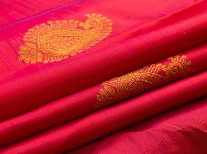 Pink And Blue Kanchipuram Silk Saree Handwoven Pure Silk Pure Zari Borderless For Festive Wear PV NYC 648 - Silk Sari - Panjavarnam PV NYC 648