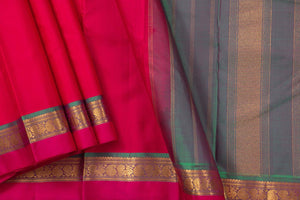 Pink And Blue Kanchipuram Silk Saree With Medium Border Handwoven Pure Silk For Festive Wear PV J 439 - Silk Sari - Panjavarnam PV J 439