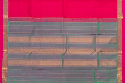 Pink And Blue Kanchipuram Silk Saree With Medium Border Handwoven Pure Silk For Festive Wear PV J 439 - Silk Sari - Panjavarnam PV J 439