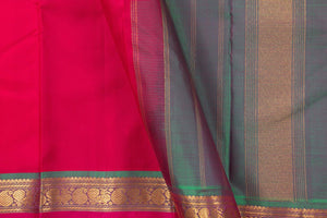 Pink And Blue Kanchipuram Silk Saree With Medium Border Handwoven Pure Silk For Festive Wear PV J 439 - Silk Sari - Panjavarnam PV J 439