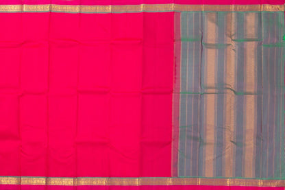 Pink And Blue Kanchipuram Silk Saree With Medium Border Handwoven Pure Silk For Festive Wear PV J 439 - Silk Sari - Panjavarnam PV J 439