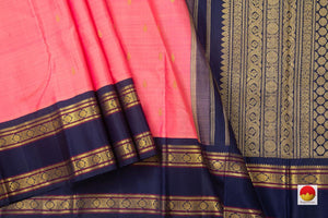 Pink And Blue Kanchipuram Silk Saree With Medium Border Handwoven Pure Silk For Wedding Wear PV NYC 1035 - Silk Sari - Panjavarnam PV NYC 1035