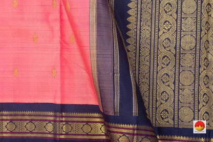 Pink And Blue Kanchipuram Silk Saree With Medium Border Handwoven Pure Silk For Wedding Wear PV NYC 1035 - Silk Sari - Panjavarnam PV NYC 1035