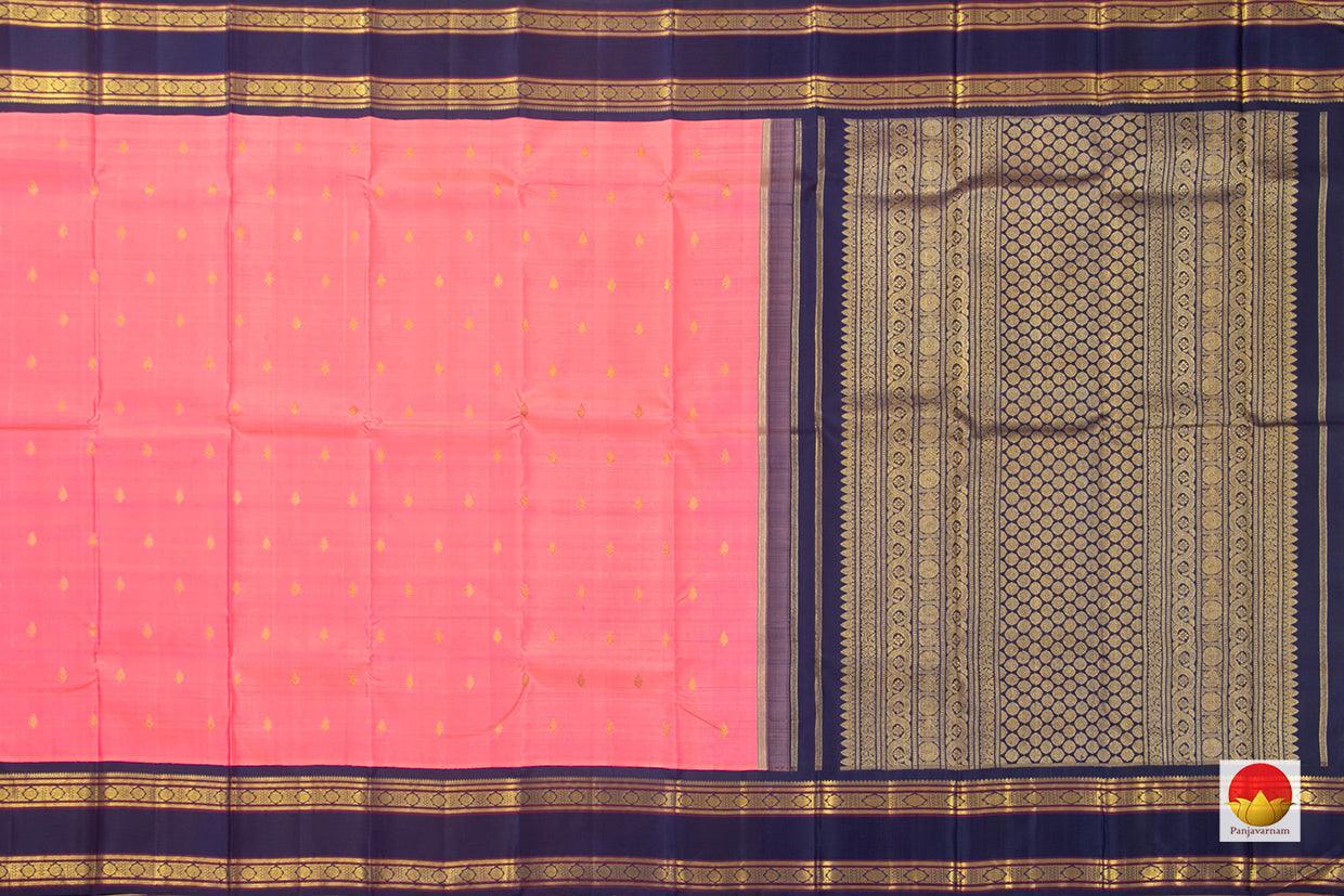 Pink And Blue Kanchipuram Silk Saree With Medium Border Handwoven Pure Silk For Wedding Wear PV NYC 1035 - Silk Sari - Panjavarnam PV NYC 1035