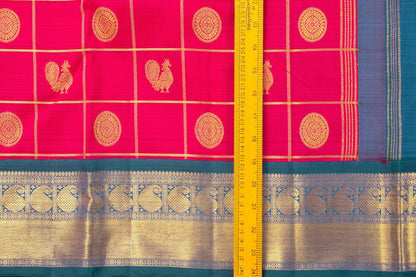 Pink And Blue Kanchipuram Silk Saree With Zari Checks Medium Border Handwoven Pure Silk For Wedding Wear PV NYC 1023 - Silk Sari - Panjavarnam