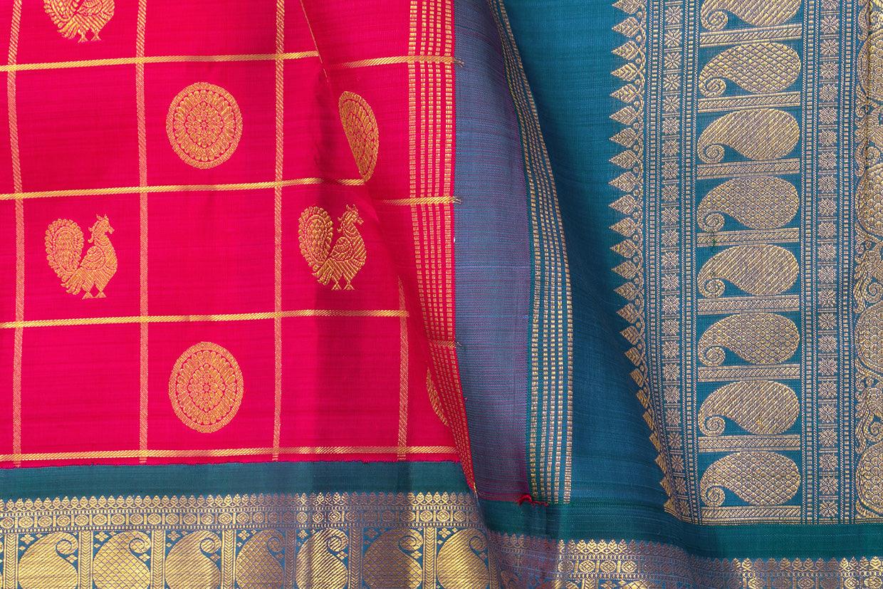 Pink And Blue Kanchipuram Silk Saree With Zari Checks Medium Border Handwoven Pure Silk For Wedding Wear PV NYC 1023 - Silk Sari - Panjavarnam PV NYC 1023