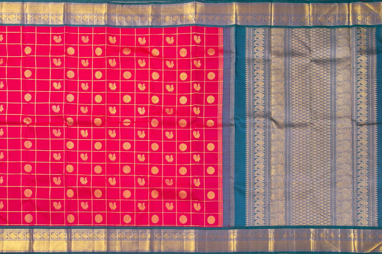 Pink And Blue Kanchipuram Silk Saree With Zari Checks Medium Border Handwoven Pure Silk For Wedding Wear PV NYC 1023 - Silk Sari - Panjavarnam PV NYC 1023