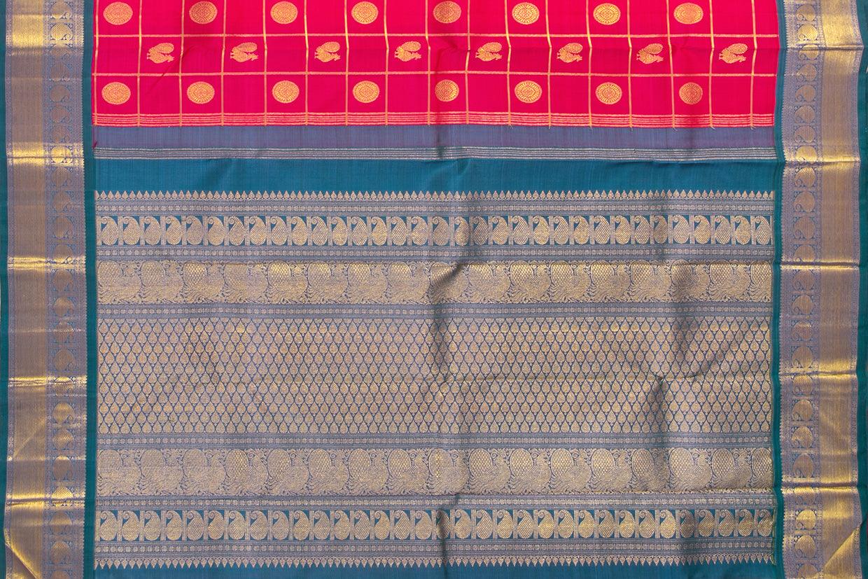 Pink And Blue Kanchipuram Silk Saree With Zari Checks Medium Border Handwoven Pure Silk For Wedding Wear PV NYC 1023 - Silk Sari - Panjavarnam PV NYC 1023