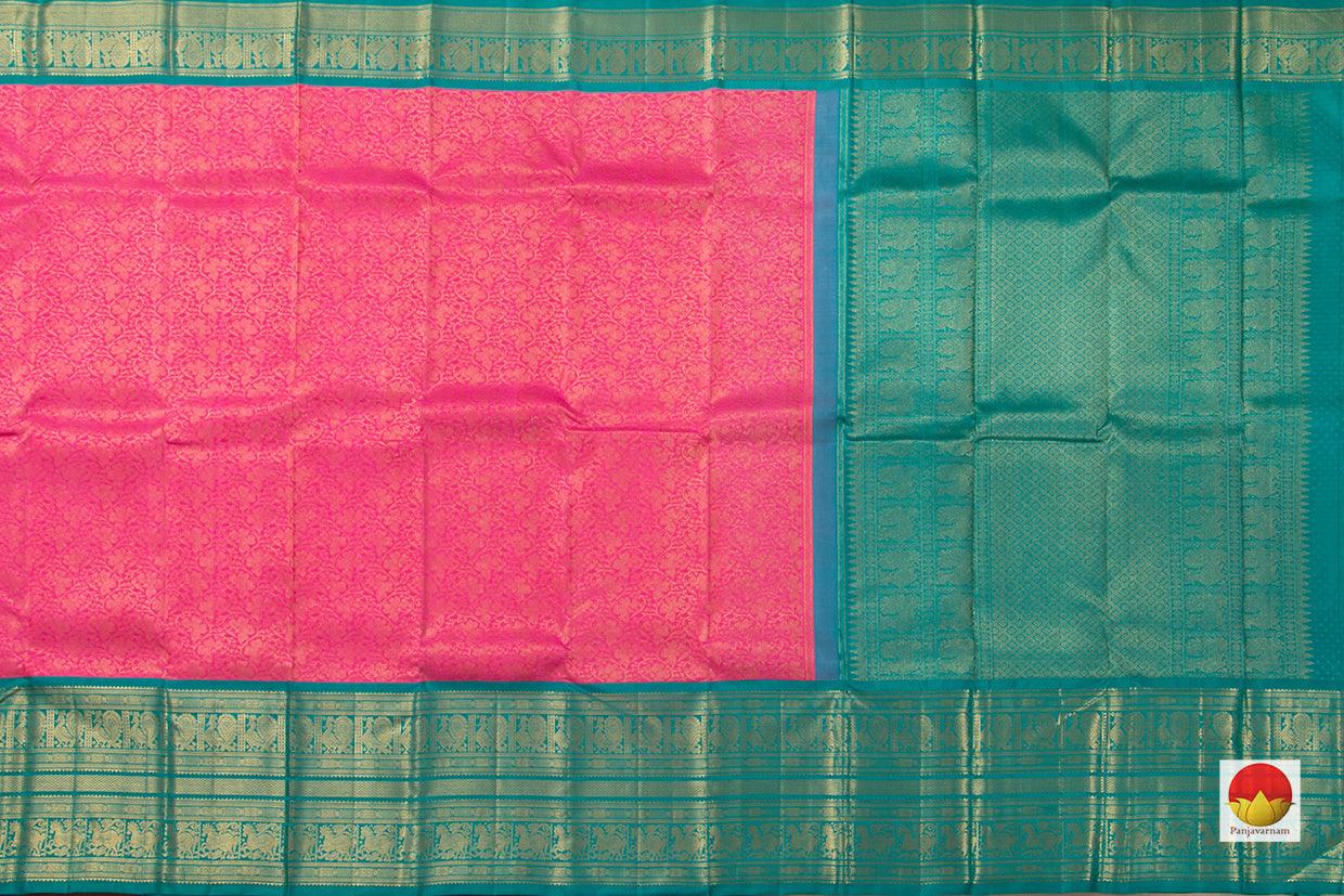 Pink And Blue Traditional Kanchipuram Silk Saree With Korvai Contrast Border Handwoven Pure Silk Pure Zari For Wedding Wear PV NYC 756 - Silk Sari - Panjavarnam PV NYC 756