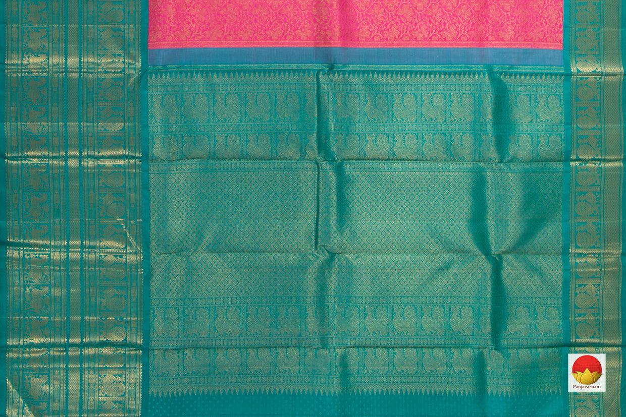 Pink And Blue Traditional Kanchipuram Silk Saree With Korvai Contrast Border Handwoven Pure Silk Pure Zari For Wedding Wear PV NYC 756 - Silk Sari - Panjavarnam PV NYC 756