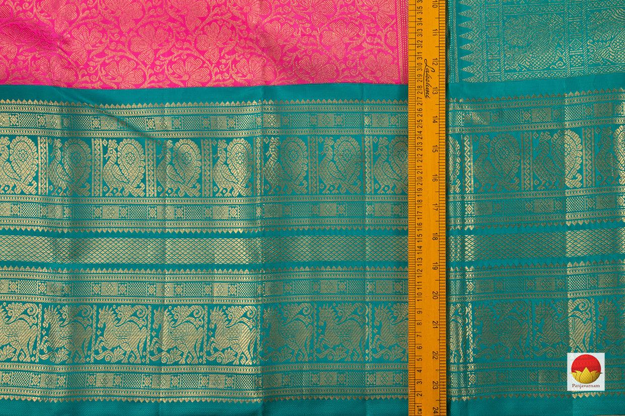 Pink And Blue Traditional Kanchipuram Silk Saree With Korvai Contrast Border Handwoven Pure Silk Pure Zari For Wedding Wear PV NYC 756 - Silk Sari - Panjavarnam PV NYC 756