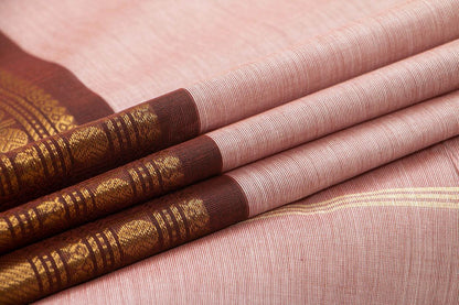 Pink And Brown Kanchi Cotton Saree For Office Wear PV NYC KC 1078 - Cotton Saree - Panjavarnam PV NYC KC 1078