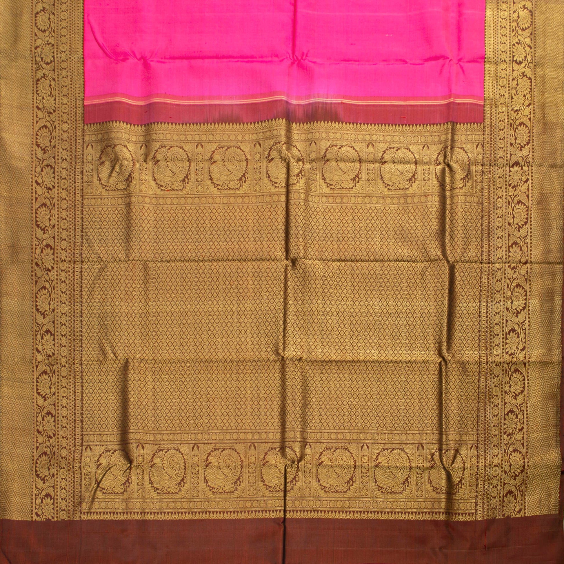 Pink And Brown Kanchipuram Silk Saree For Wedding Wear PV NYC 1449 - Silk Sari - Panjavarnam PV NYC 1449