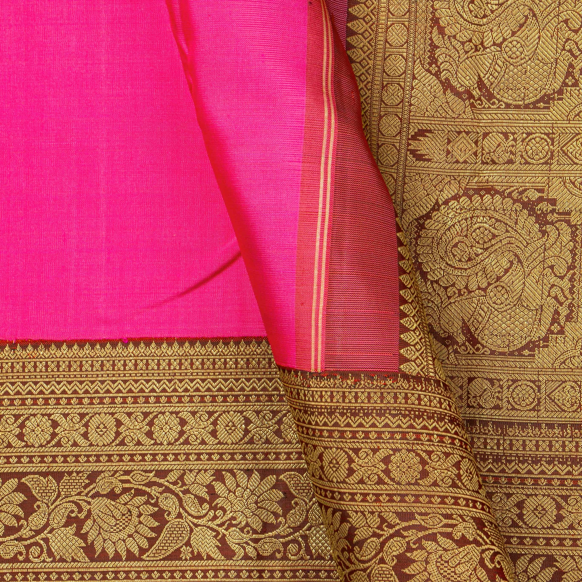 Pink And Brown Kanchipuram Silk Saree For Wedding Wear PV NYC 1449 - Silk Sari - Panjavarnam PV NYC 1449