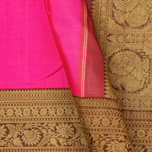 Pink And Brown Kanchipuram Silk Saree For Wedding Wear PV NYC 1449 - Silk Sari - Panjavarnam PV NYC 1449