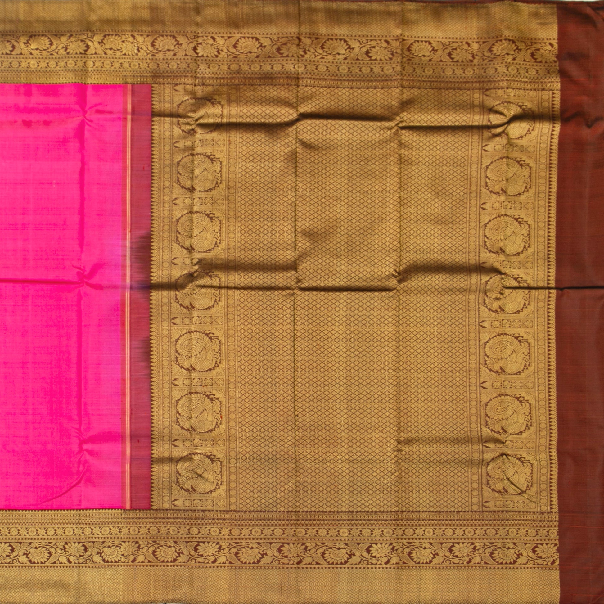 Pink And Brown Kanchipuram Silk Saree For Wedding Wear PV NYC 1449 - Silk Sari - Panjavarnam PV NYC 1449