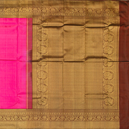 Pink And Brown Kanchipuram Silk Saree For Wedding Wear PV NYC 1449 - Silk Sari - Panjavarnam PV NYC 1449