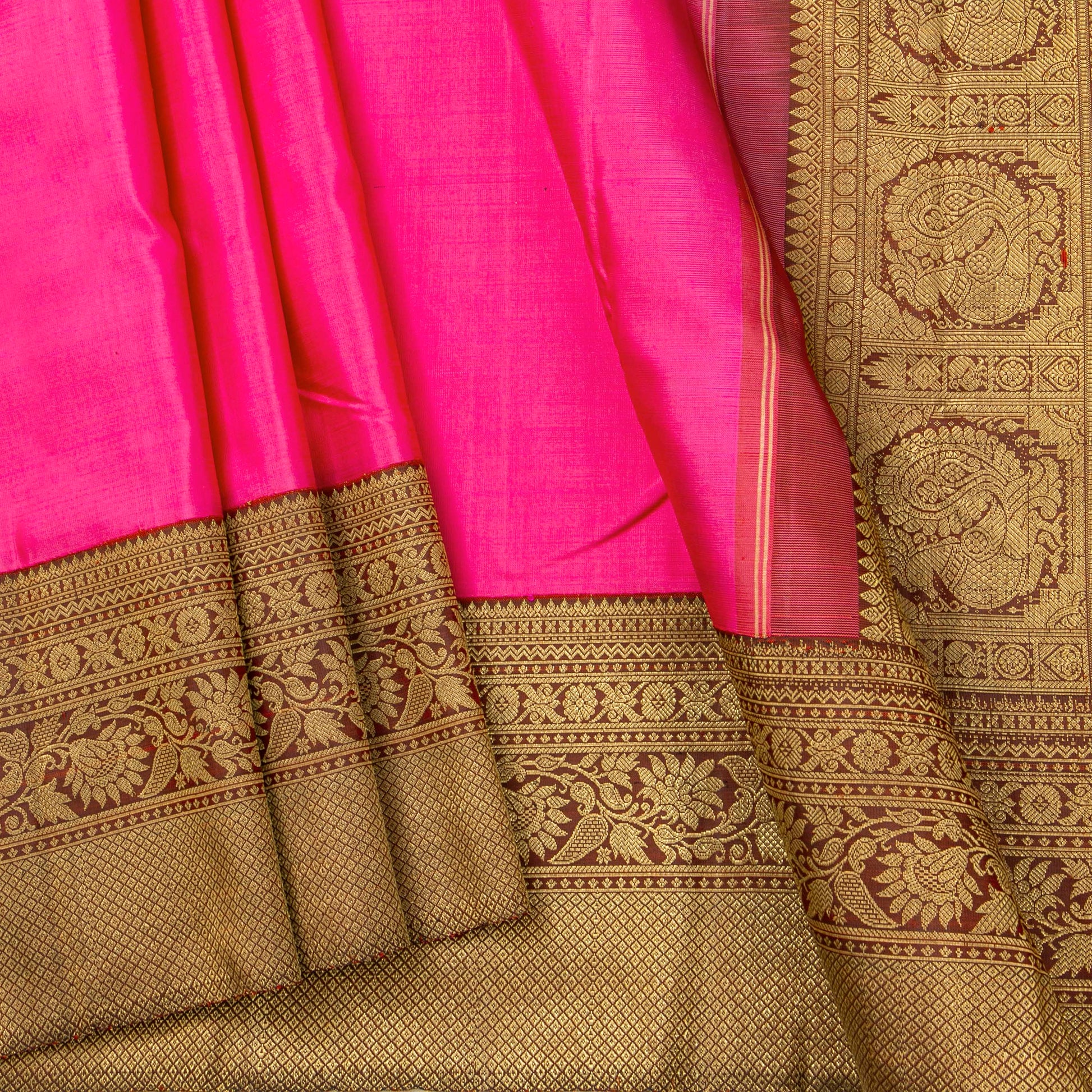Pink And Brown Kanchipuram Silk Saree For Wedding Wear PV NYC 1449 - Silk Sari - Panjavarnam PV NYC 1449