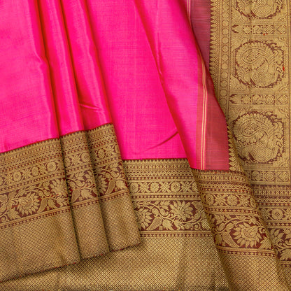 Pink And Brown Kanchipuram Silk Saree For Wedding Wear PV NYC 1449 - Silk Sari - Panjavarnam PV NYC 1449