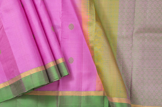 Pink And Green Kanchipuram Silk Saree Light Weight For Festive Wear PV KNN 226 - Silk Sari - Panjavarnam