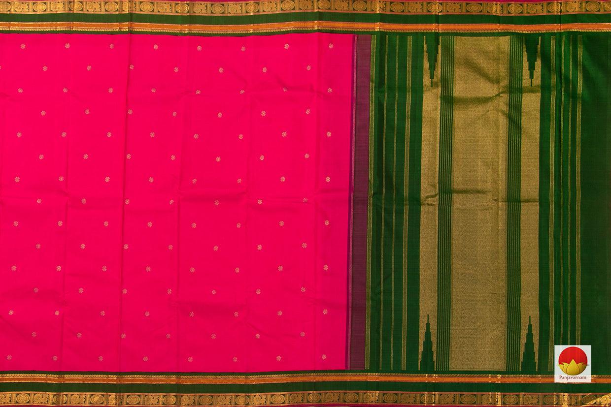 Pink And Green Kanchipuram Silk Saree With Korvai Contrast Border Handwoven Pure Silk Pure Zari For Festive Wear PV J 3161 - Silk Sari - Panjavarnam