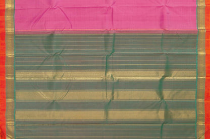 Pink And Green Kanchipuram Silk Saree With Short Border Handwoven Pure Silk For Festive Wear PV J 547 - Silk Sari - Panjavarnam PV J 547