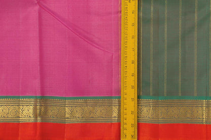 Pink And Green Kanchipuram Silk Saree With Short Border Handwoven Pure Silk For Festive Wear PV J 547 - Silk Sari - Panjavarnam PV J 547