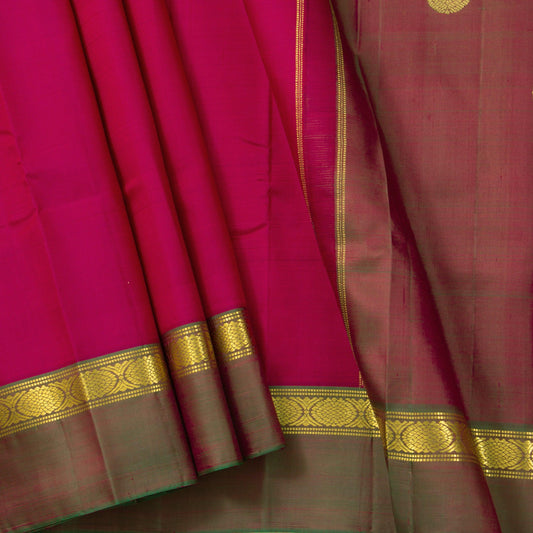 Pink And Green Kanjivaram Silk Saree With Medium Border Handwoven Pure Silk For Festive Wear PV ABI 2247 - Silk Sari - Panjavarnam PV ABI 2247