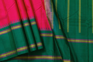 Pink And Green Temple Border Kanchipuram Silk Saree Light Weight For Festive Wear PV KNN 230 - Silk Sari - Panjavarnam PV KNN 230