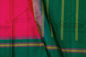 Pink And Green Temple Border Kanchipuram Silk Saree Light Weight For Festive Wear PV KNN 230 - Silk Sari - Panjavarnam PV KNN 230