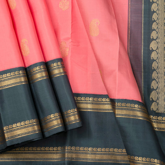 Pink And Grey Kanchipuram Silk Saree For Wedding Wear PV NYC 1480 - Silk Sari - Panjavarnam PV NYC 1480