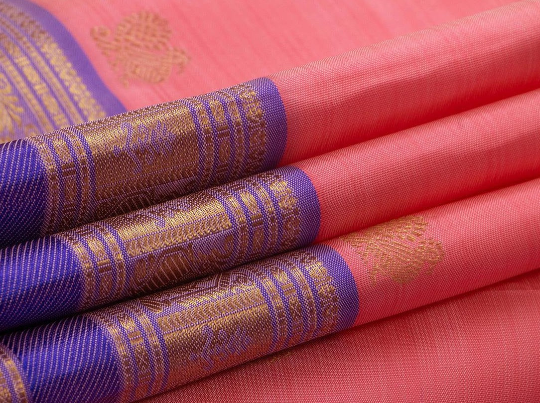 Pink And Lavender Kanchipuram Silk Saree Handwoven Pure Silk Pure Zari For Festive Wear PV NYC 801 - Silk Sari - Panjavarnam PV NYC 801