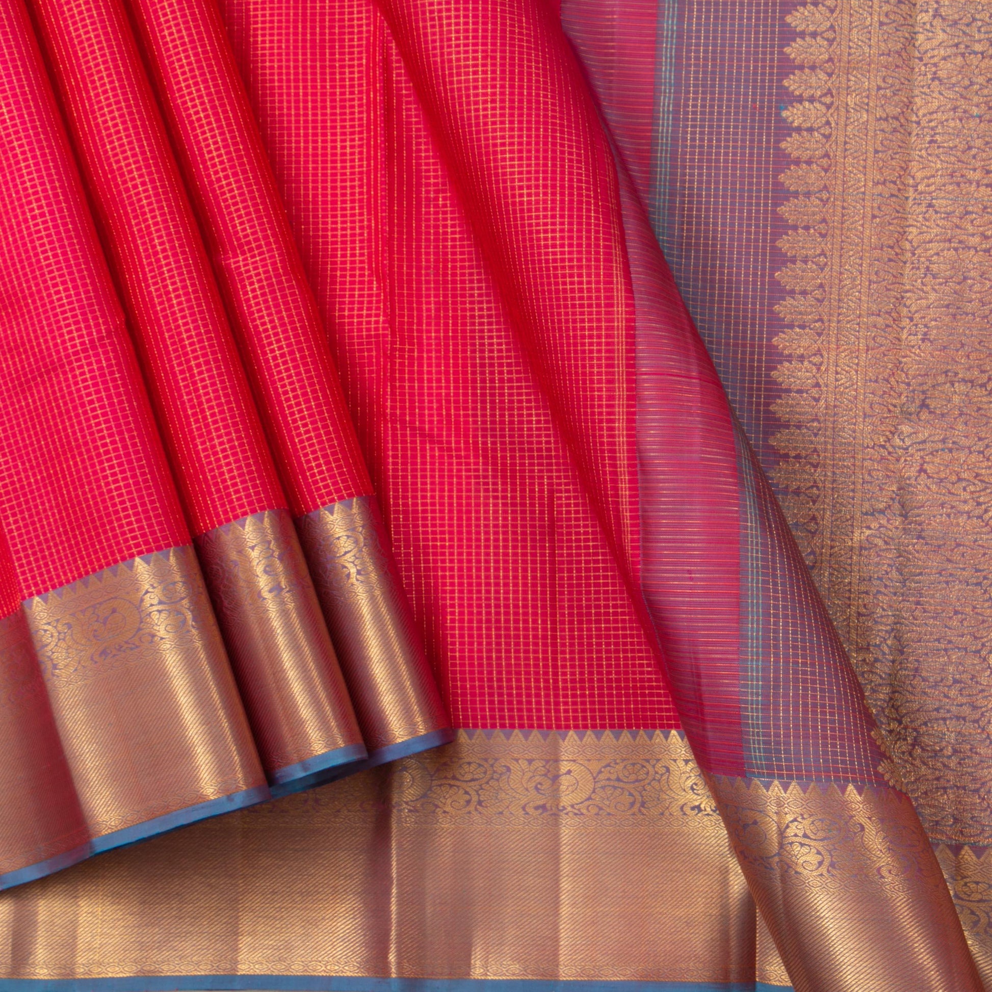 Pink And Lilac Kanchipuram Silk Saree With Medium Border Handwoven Pure Silk For Wedding Wear PV NYC 1200 - Silk Sari - Panjavarnam PV NYC 1200