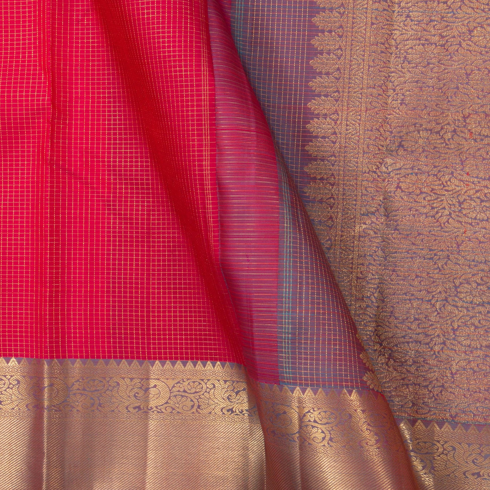 Pink And Lilac Kanchipuram Silk Saree With Medium Border Handwoven Pure Silk For Wedding Wear PV NYC 1200 - Silk Sari - Panjavarnam PV NYC 1200