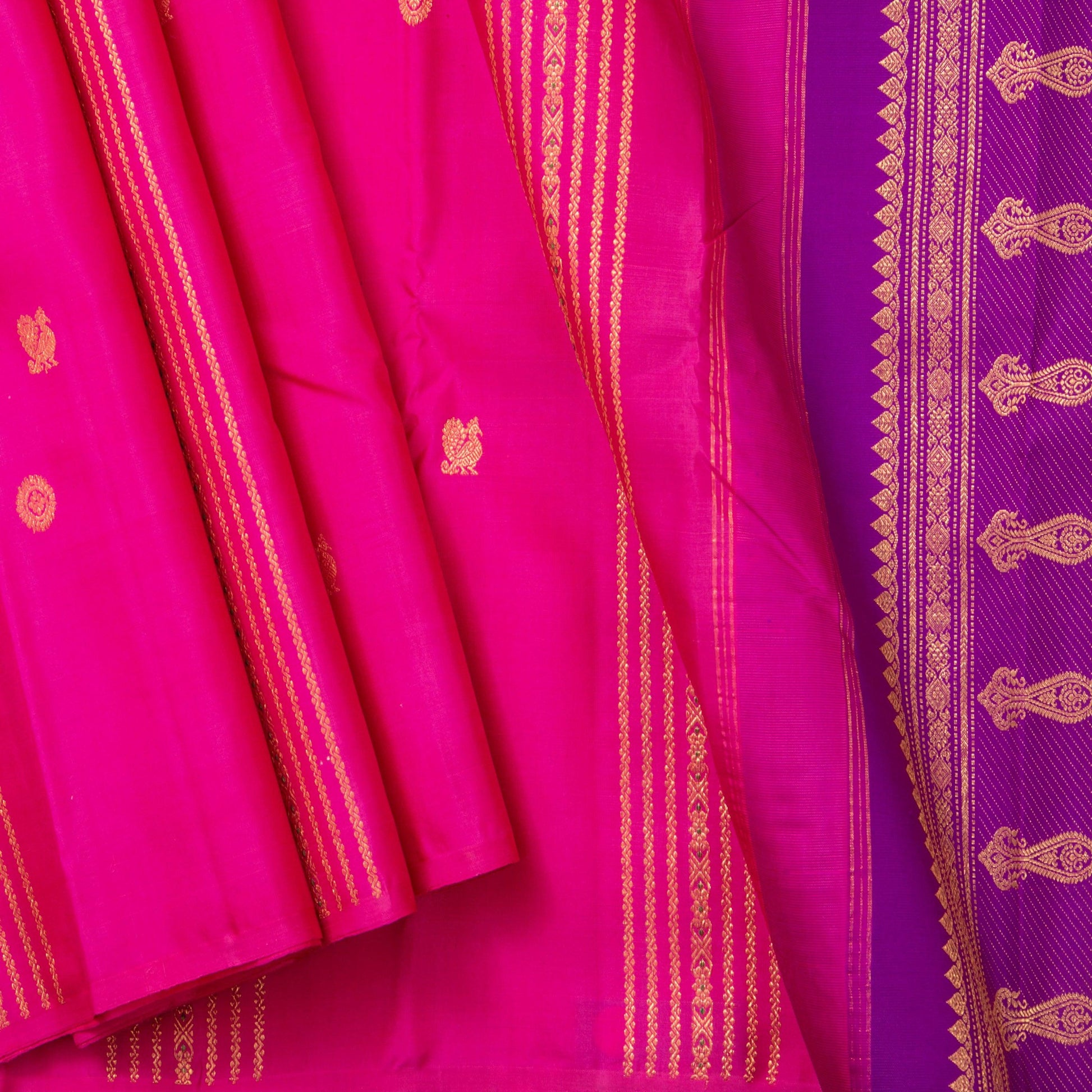 Pink And Magenta Kanchipuram Silk Saree Borderless Handwoven Pure Silk For Festive Wear PV NYC 1217 - Silk Sari - Panjavarnam PV NYC 1217