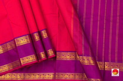 Pink And Magenta Kanchipuram Silk Saree With Rettai Pettu Border Handwoven Pure Silk Pure Zari For Festive Wear PV J 3138 - Silk Sari - Panjavarnam
