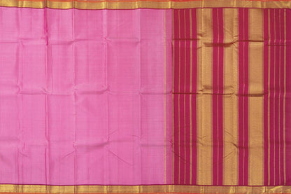 Pink And Maroon Kanchipuram Silk Saree With Small Border Handwoven Pure Silk For Festive Wear PV J 546 - Silk Sari - Panjavarnam