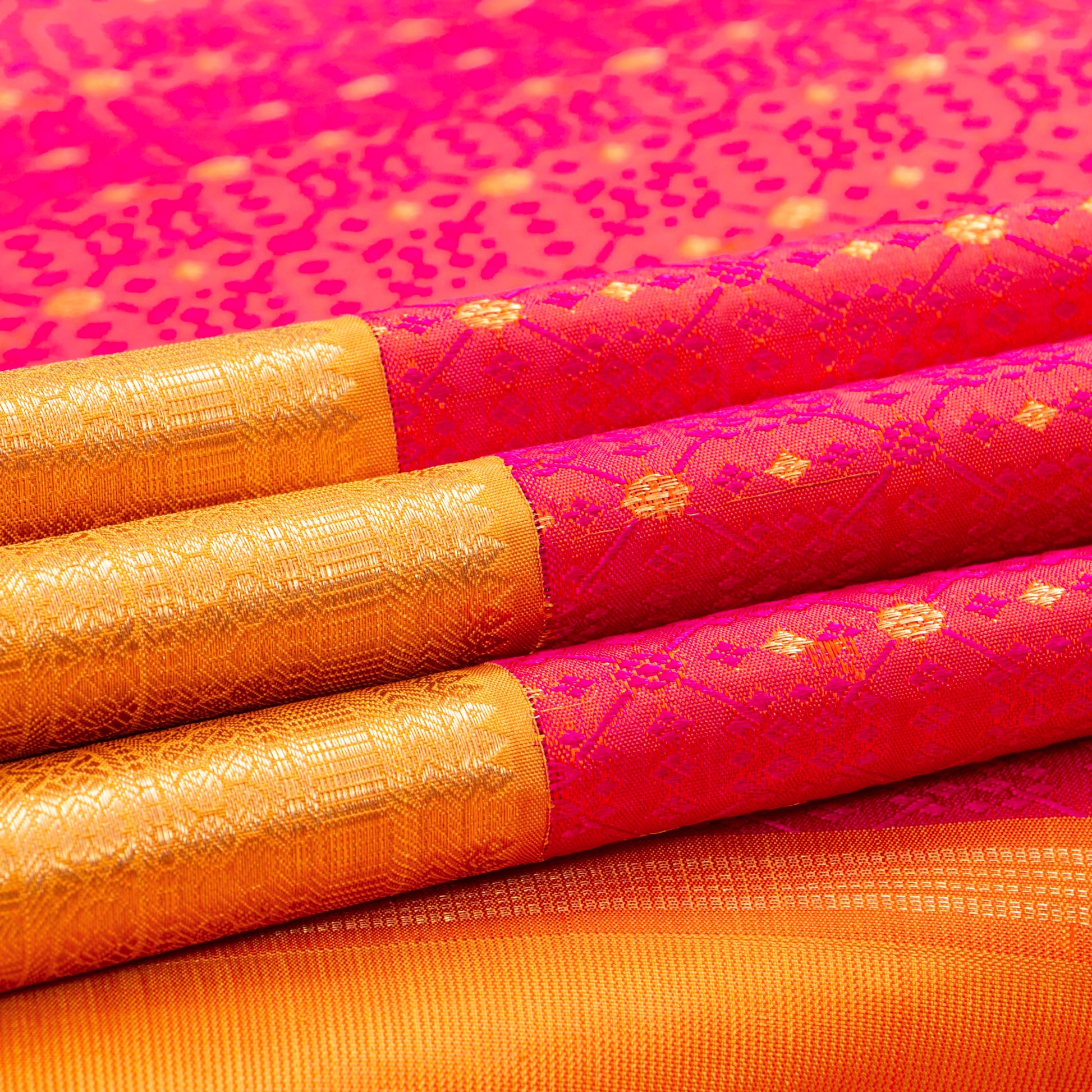 Pink And Mustard Kanchipuram Silk Saree For Wedding Wear PV NYC 1532 - Silk Sari - Panjavarnam PV NYC 1532