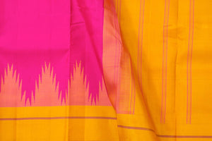 Pink And Mustard Temple Border Kanchipuram Silk Saree Light Weight For Festive Wear PV KNN 236 - Silk Sari - Panjavarnam PV KNN 236