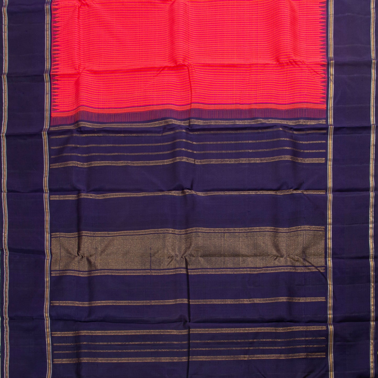 Pink And Navy Blue Kanchipuram Silk Saree For Festive Wear PV NYC 1521 - Silk Sari - Panjavarnam PV NYC 1521