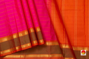 Pink And Orange Kanchipuram Silk Saree Handwoven Pure Silk For Festive Wear PV KNN 128 - Silk Sari - Panjavarnam PV KNN 128