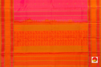 Pink And Orange Kanchipuram Silk Saree Handwoven Pure Silk No Zari For Festive Wear PV RM NZ 436 - Silk Sari - Panjavarnam
