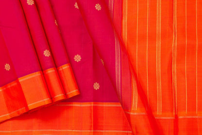 Pink And Orange Kanchipuram Silk Saree With Small Border Handwoven Pure Silk For Wedding Wear PV NYC 1016 - Silk Sari - Panjavarnam PV NYC 1016