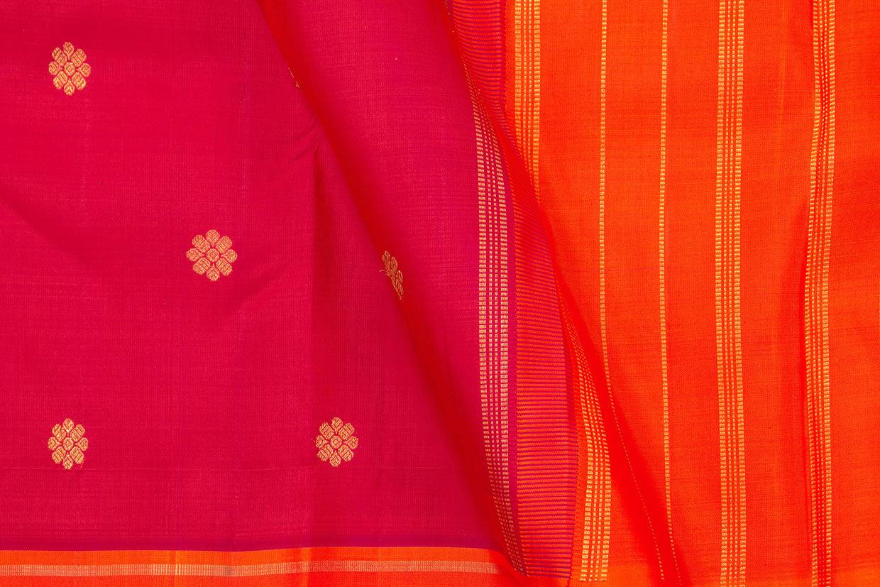 Pink And Orange Kanchipuram Silk Saree With Small Border Handwoven Pure Silk For Wedding Wear PV NYC 1016 - Silk Sari - Panjavarnam PV NYC 1016