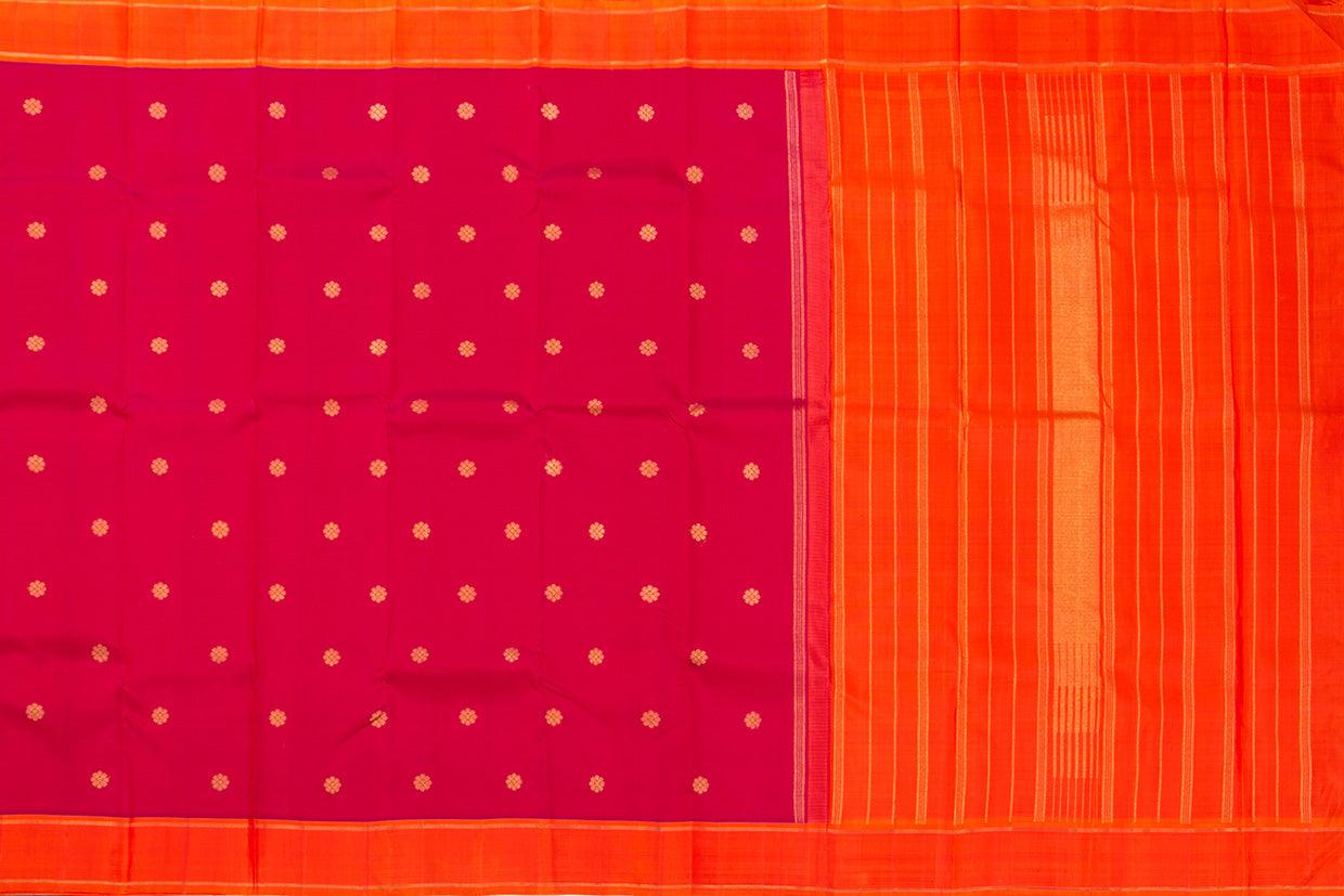 Pink And Orange Kanchipuram Silk Saree With Small Border Handwoven Pure Silk For Wedding Wear PV NYC 1016 - Silk Sari - Panjavarnam PV NYC 1016