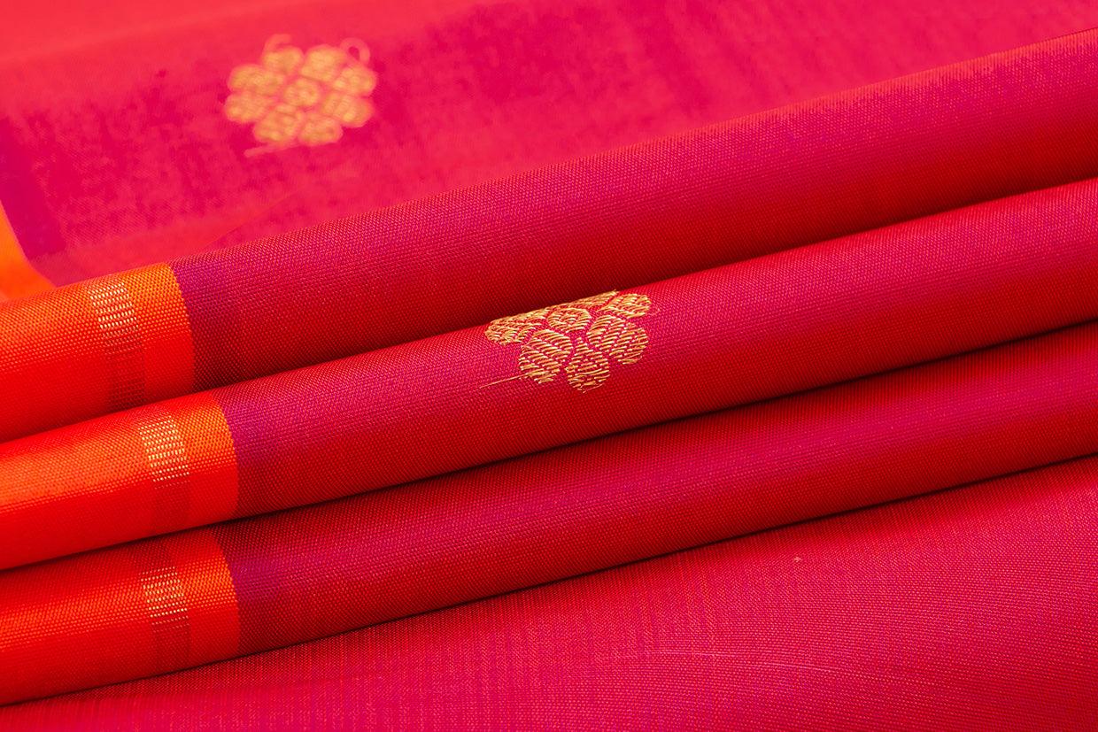 Pink And Orange Kanchipuram Silk Saree With Small Border Handwoven Pure Silk For Wedding Wear PV NYC 1016 - Silk Sari - Panjavarnam PV NYC 1016