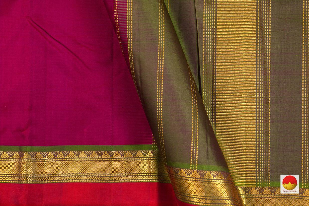 Pink And Red Double Shade Kanchipuram Silk Saree With Green Border Handwoven Pure Silk Pure Zari For Festive Wear PV J 5963 - Silk Sari - Panjavarnam